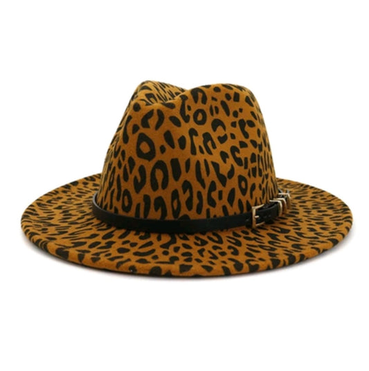 Caramel Leopard Fedora with Belt Strap
